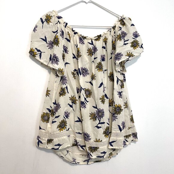 OLD NAVY Relaxed Tassel Tie Peasant Top Cream Ivory Floral Boho Off the Shoulder - Picture 11 of 13